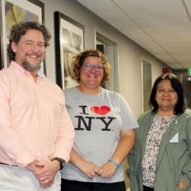Joseph Fanelli, MD, left, and Behavioral Health Services staff Jennifer Jimenez, NP, center, and social worker Carmen Rodriguez, LCSW, help patients like LE through innovative programs and services at St. Catherine Hospital's treatment unit.