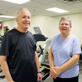 Portage resident Mike Matthew, pictured here with wife Cathy, liked the proximity of the cardiac rehab Phase 3 program at St. Catherine Hospital because it was close and convenient to his workplace. Now that he has retired, he continues to go to the same location because of the family-style atmosphere.