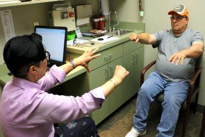 Russ Nelson receives therapy from Dr. Deleo